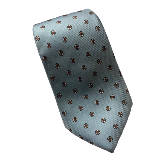 Vtg Boston Traders Light Blue With Geometric Red White Jewel Print 100% Silk Tie - Picture 2 of 5